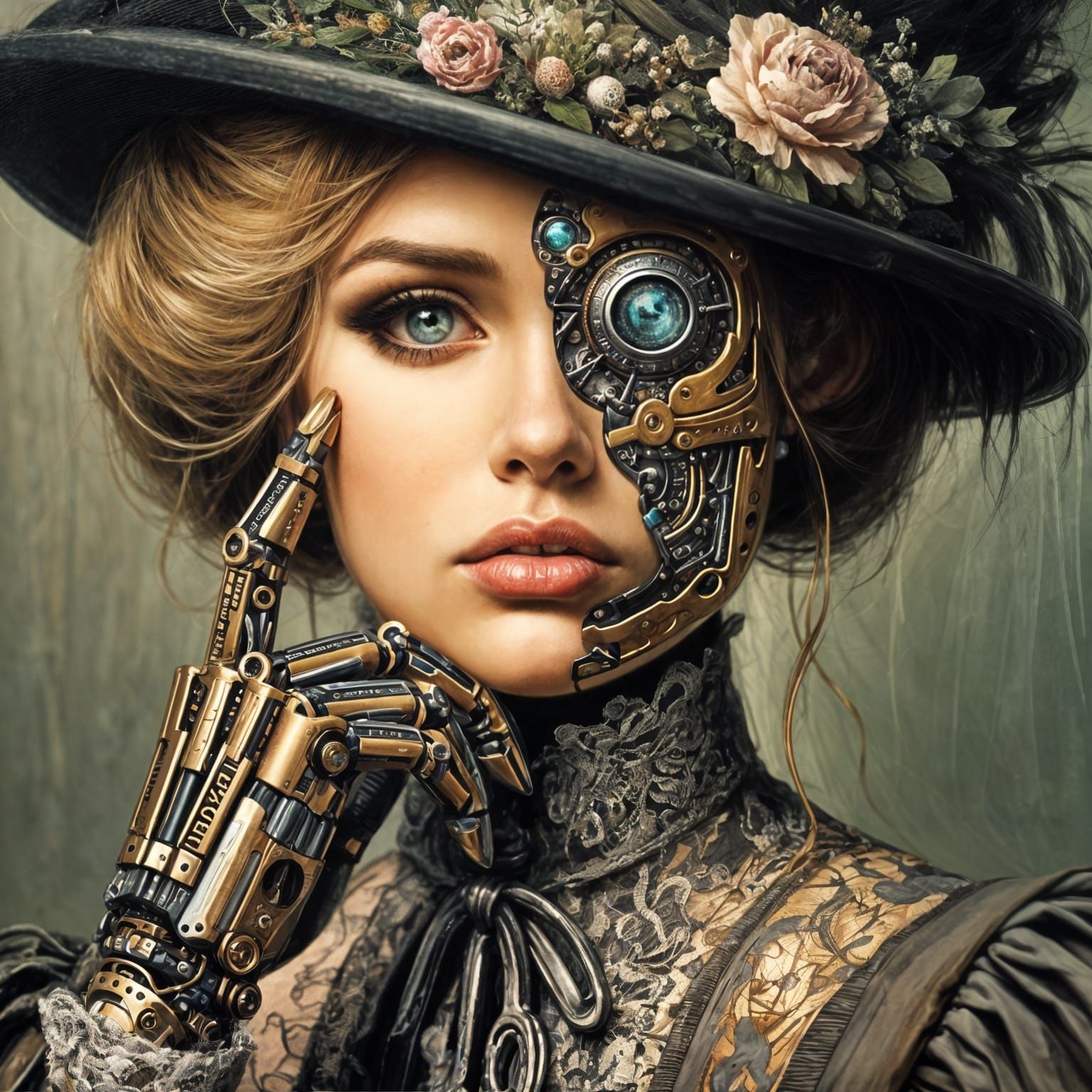 Victorian Cyborg Portrait in Art Deco Impasto Style