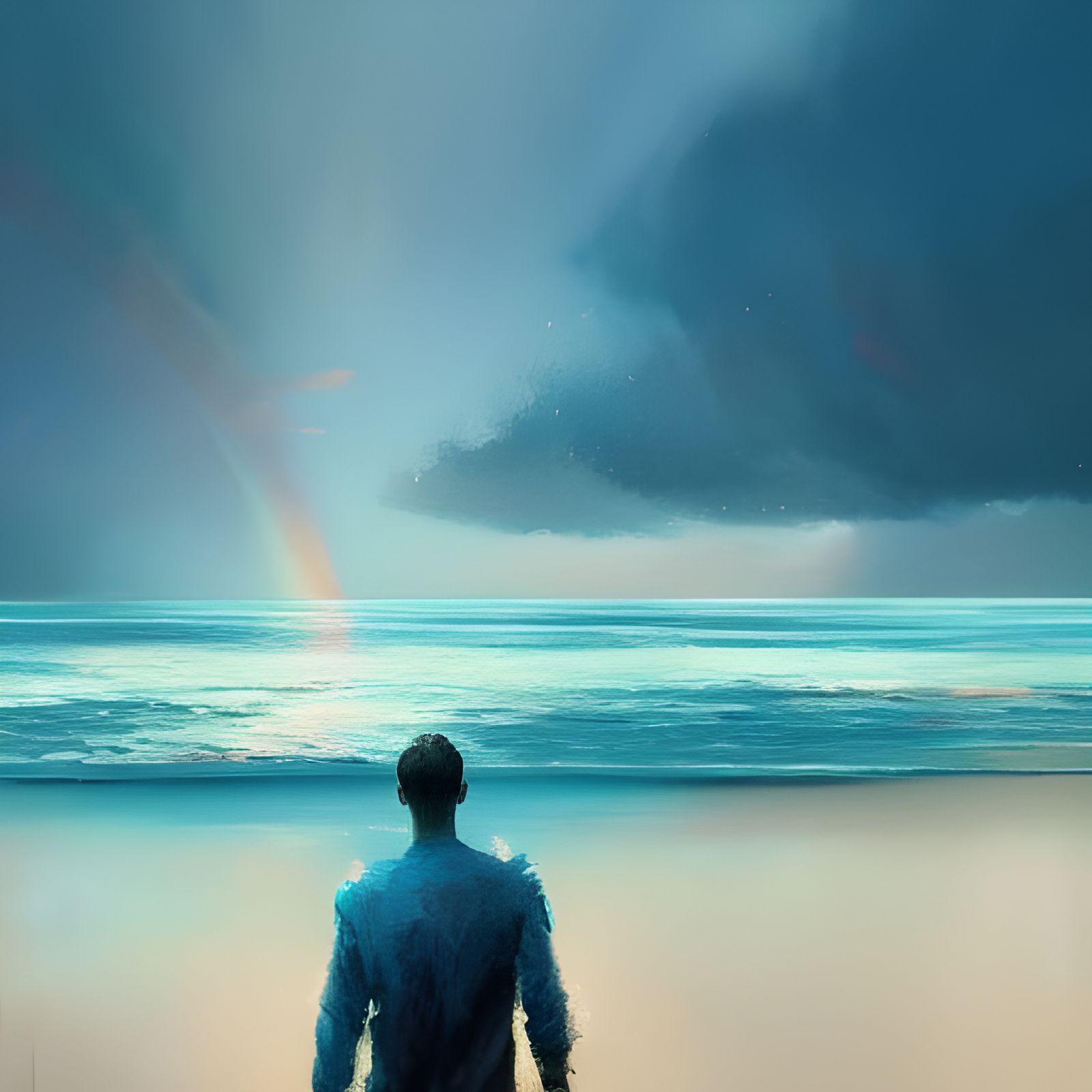 Rainbow Over Ocean Shore: Dramatic Matte Painting