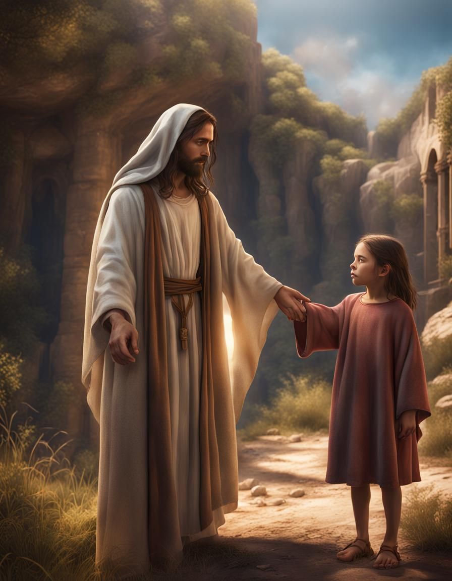 Jesus Heals Girl: Detailed Matte Painting
