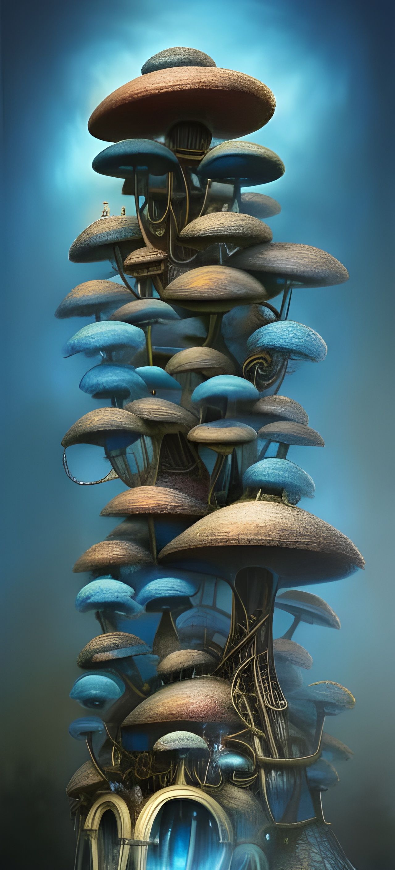 Blue Mechanical Mushroom Metropolis in Highlands Wonderland