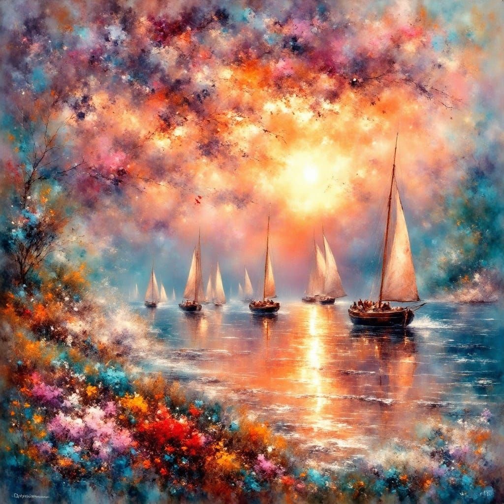 Woman Watching Sailboats in Impressionist Style