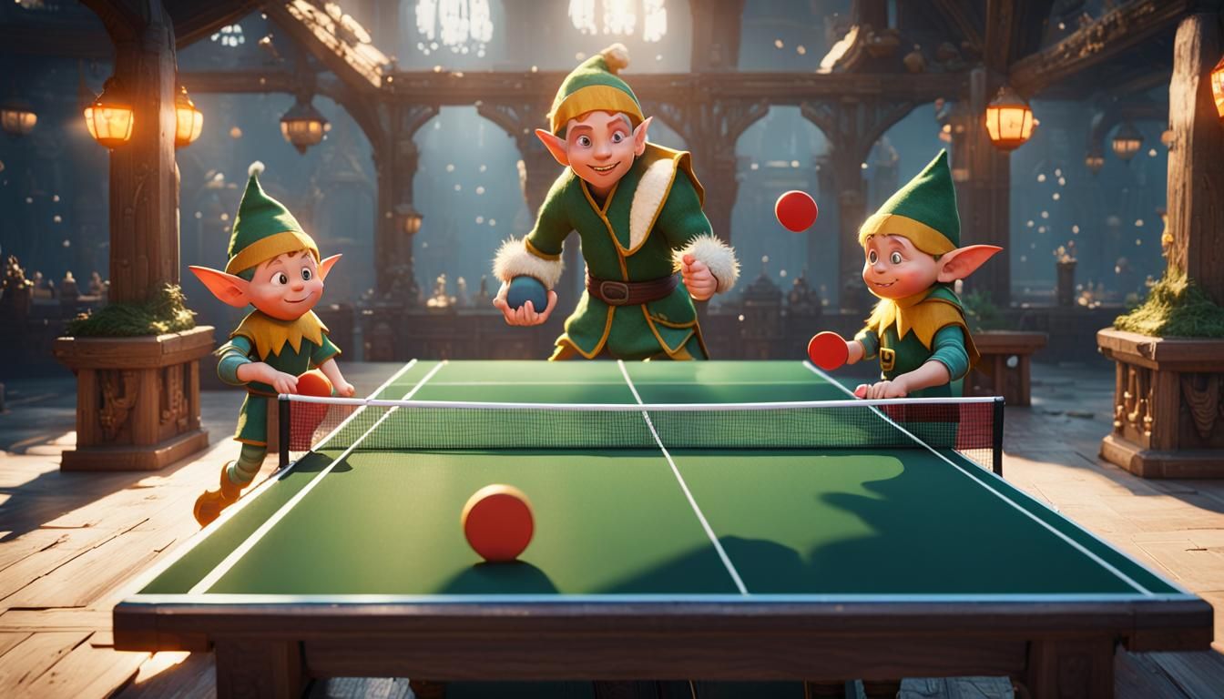 Elf vs Dwarf Table Tennis Game in 3D
