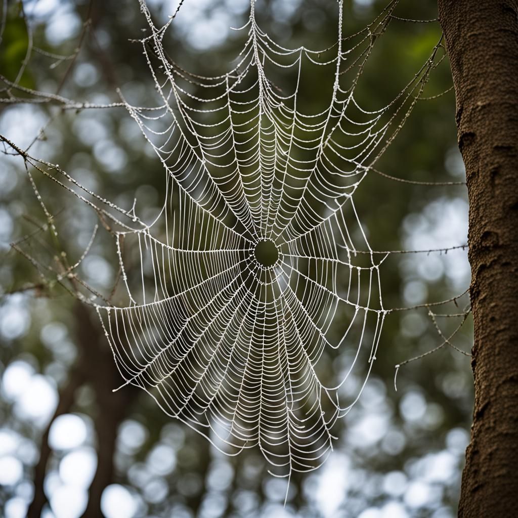 Spiderweb Hammock Strung Between Forest Trees