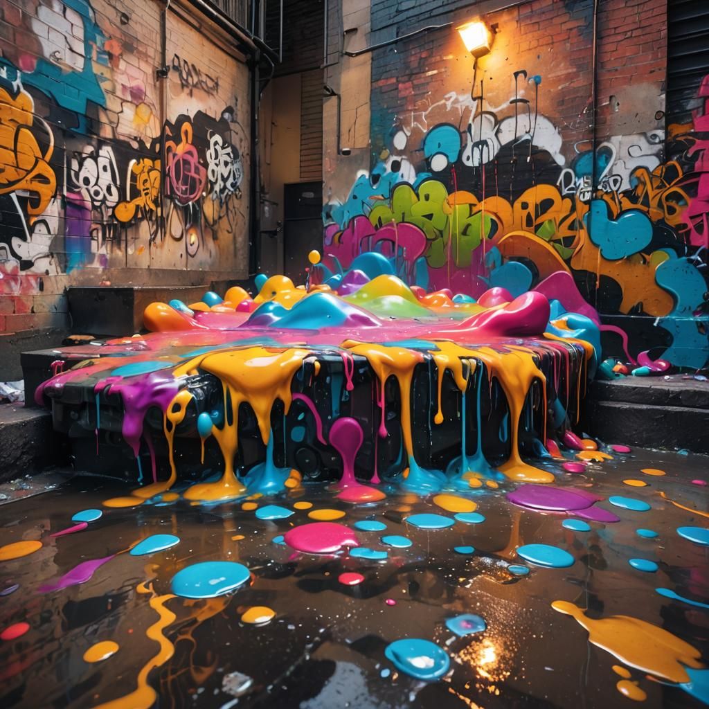 Vibrant Melting Pool in Graffiti Art Style