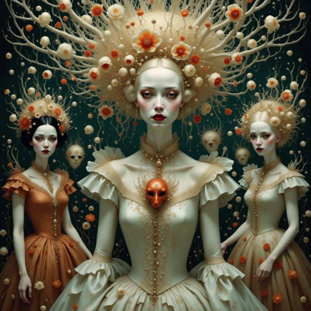 Elegant Masquerade Ball in Art Nouveau Style