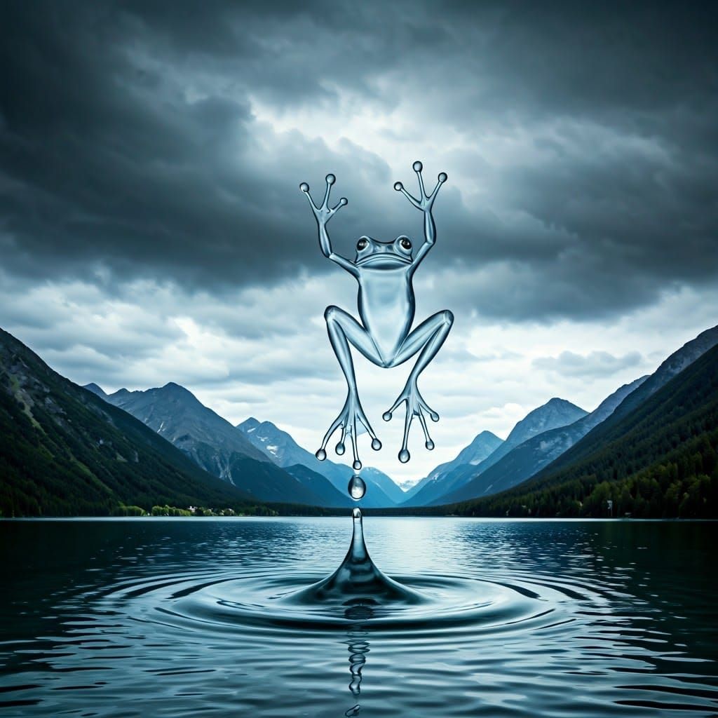 Water Frog Emerges from Dark Cloud