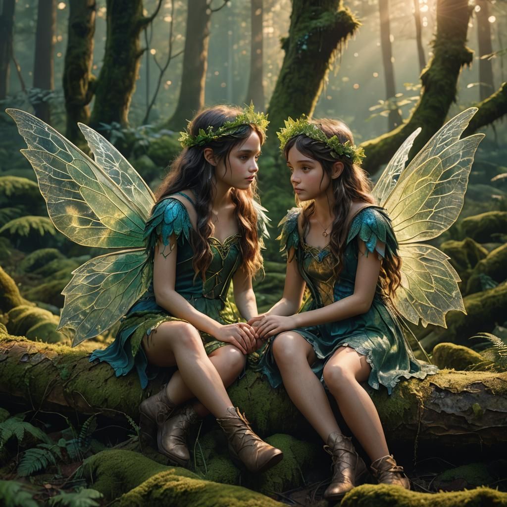 Fairy Girls in Enchanted Forest: Hyperrealistic Concept Art