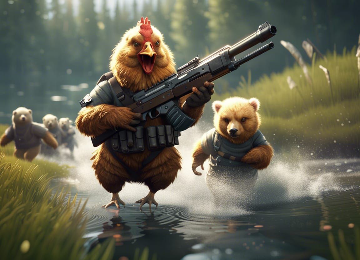 Chicken Hunter: Bears Flee in 3D Game Art