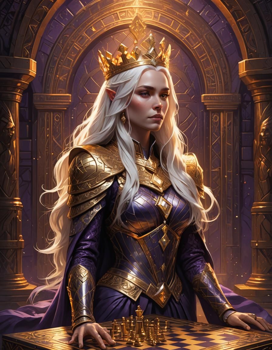 Fantasy Queen on Chessboard in Art Deco Vault