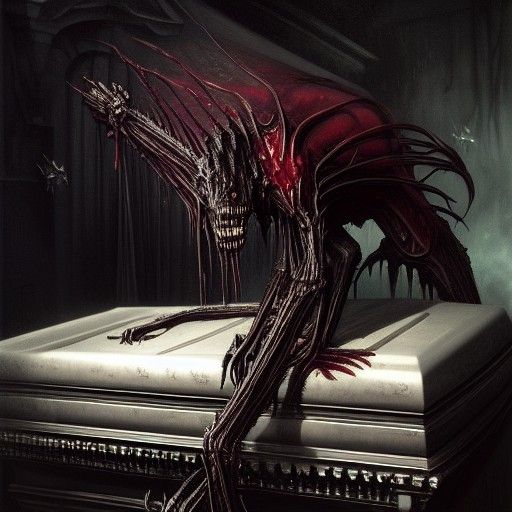 Vampire in Coffin Concept Art in Baroque Style