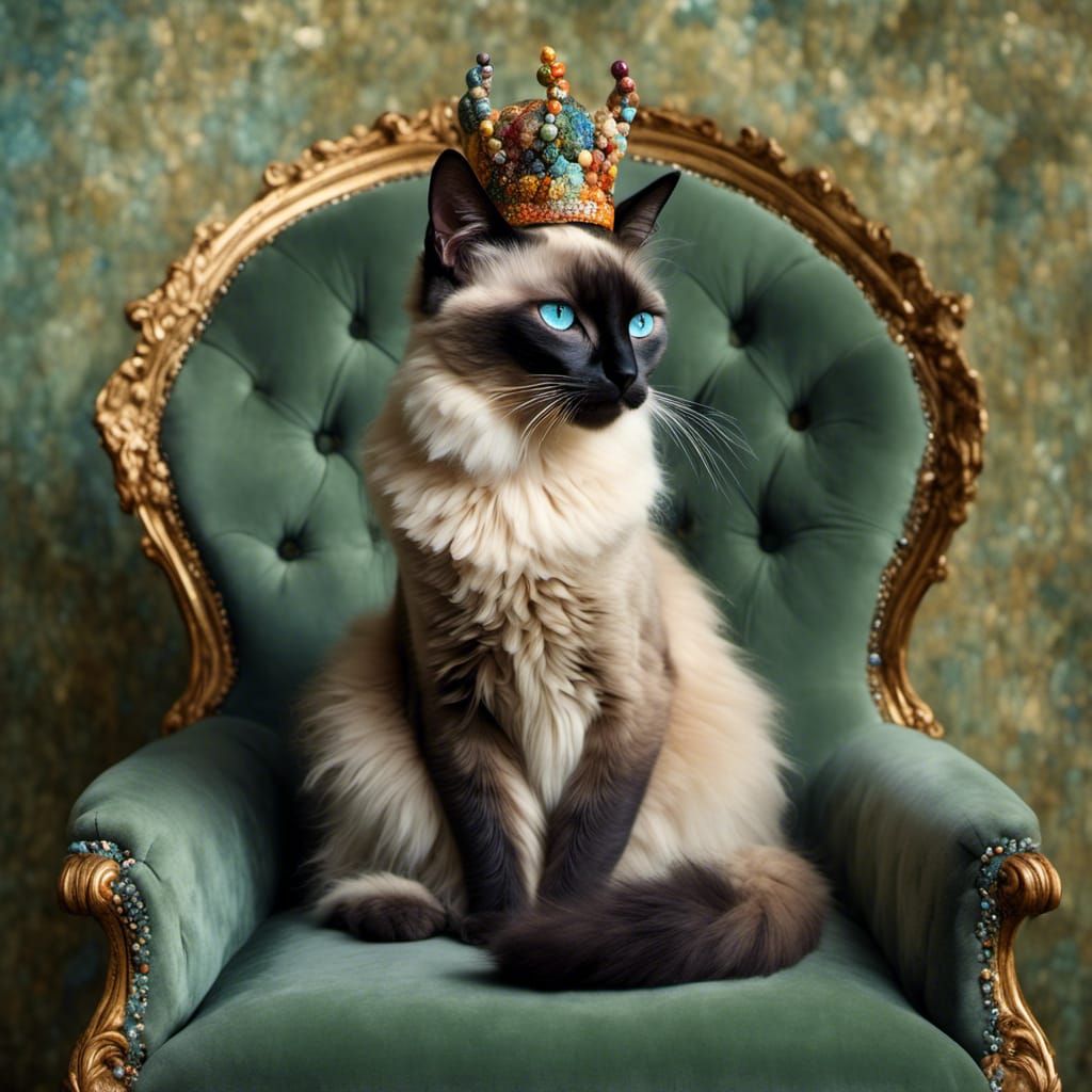 Royal Siamese Cat in Baroque Impasto Style