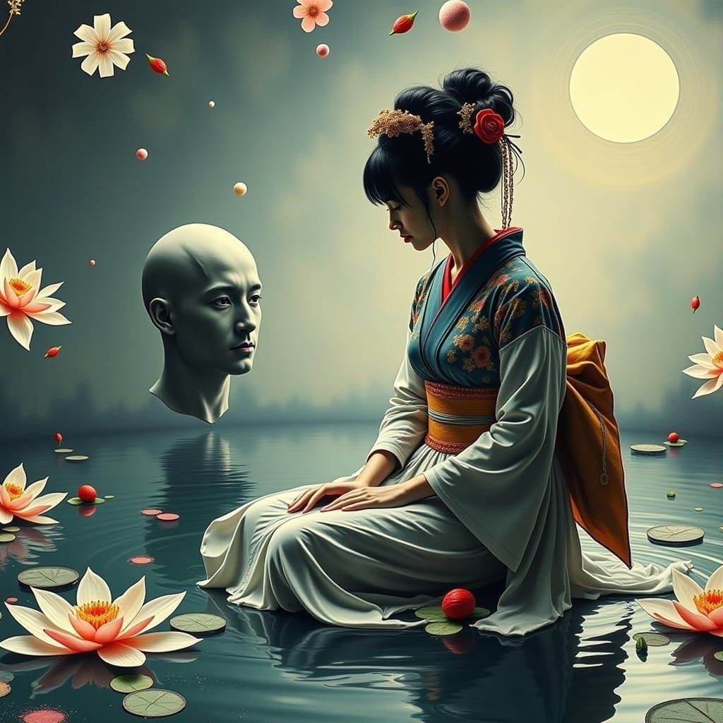 Geisha Mourns Lost Love in Dreamy Ukiyo-e Style