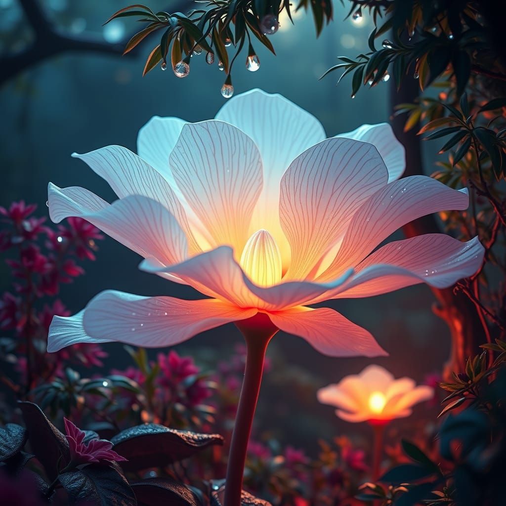 Bioluminescent Alien Flower in Dreamlike Forest