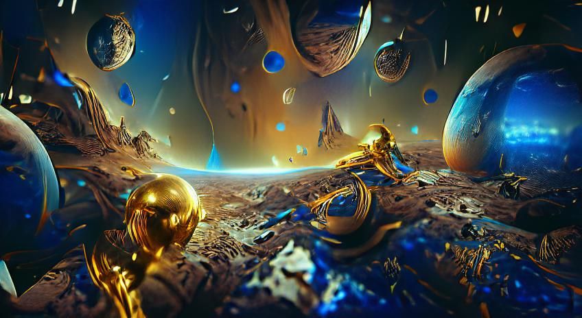 Golden Planet in Deep Space: Cosmic Illustration