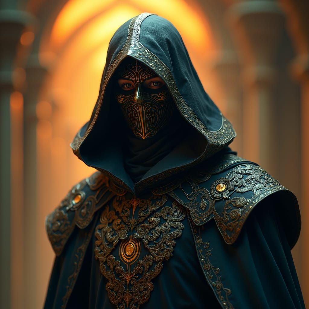 Mysterious Masked Figure in Splash Art Style