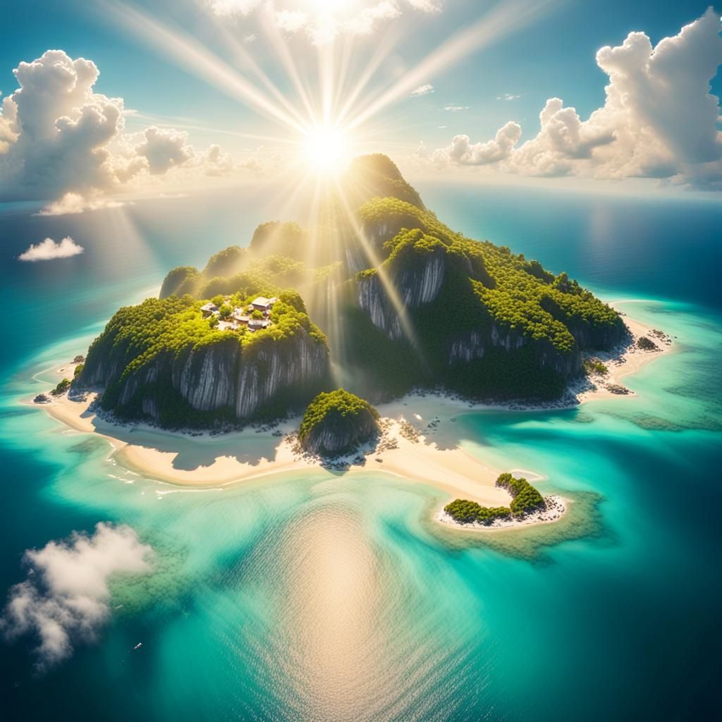 Aerial View of an Island Bathed in Light