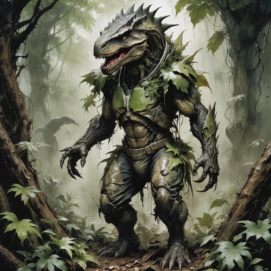 Dinosaur Superhero Emerges: Airbrush Art Style