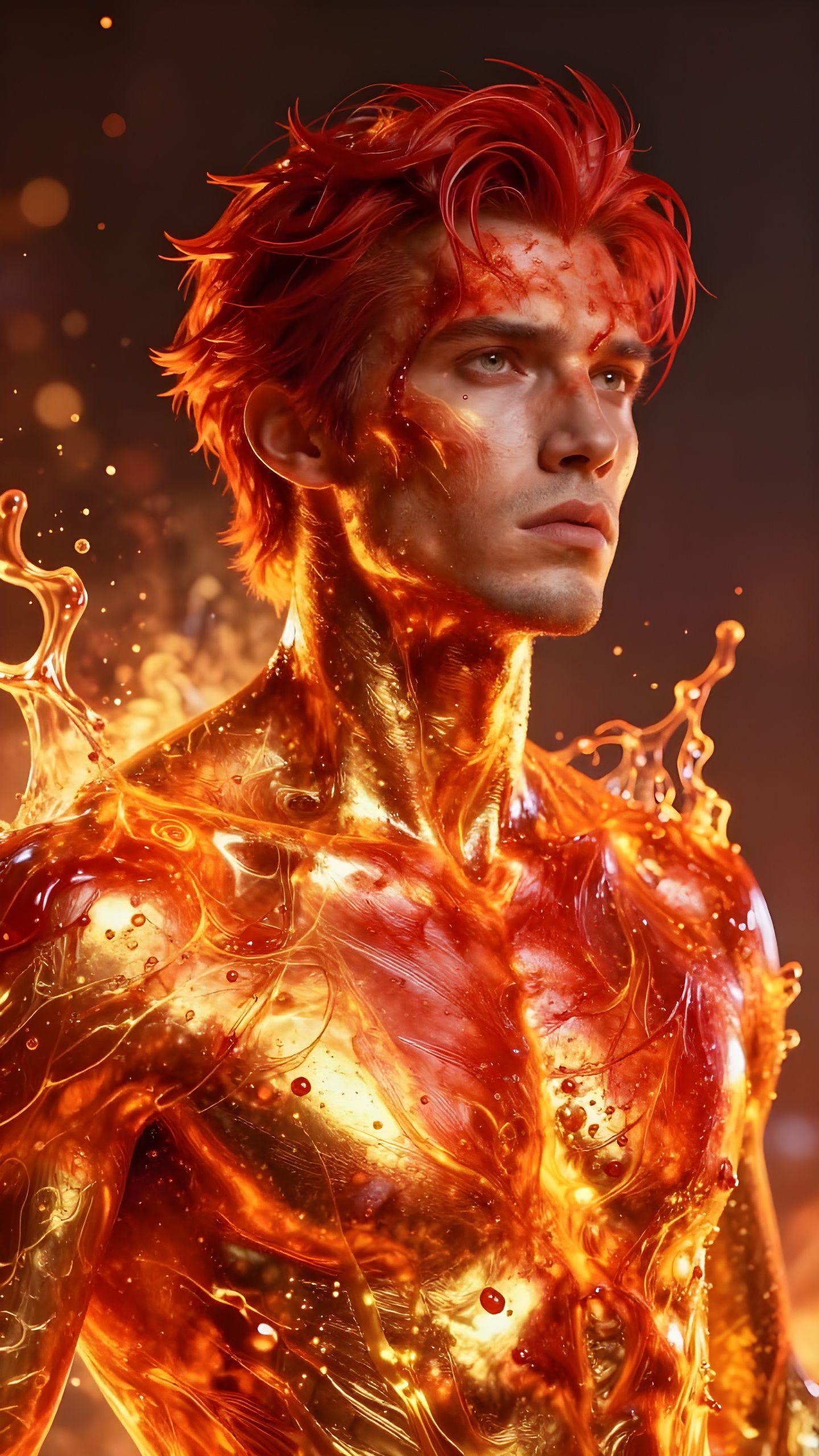 Fiery Man Portrait with Molten Skin