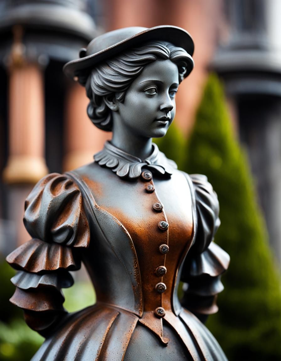 Rusted Victorian Girl Cast Iron Statue