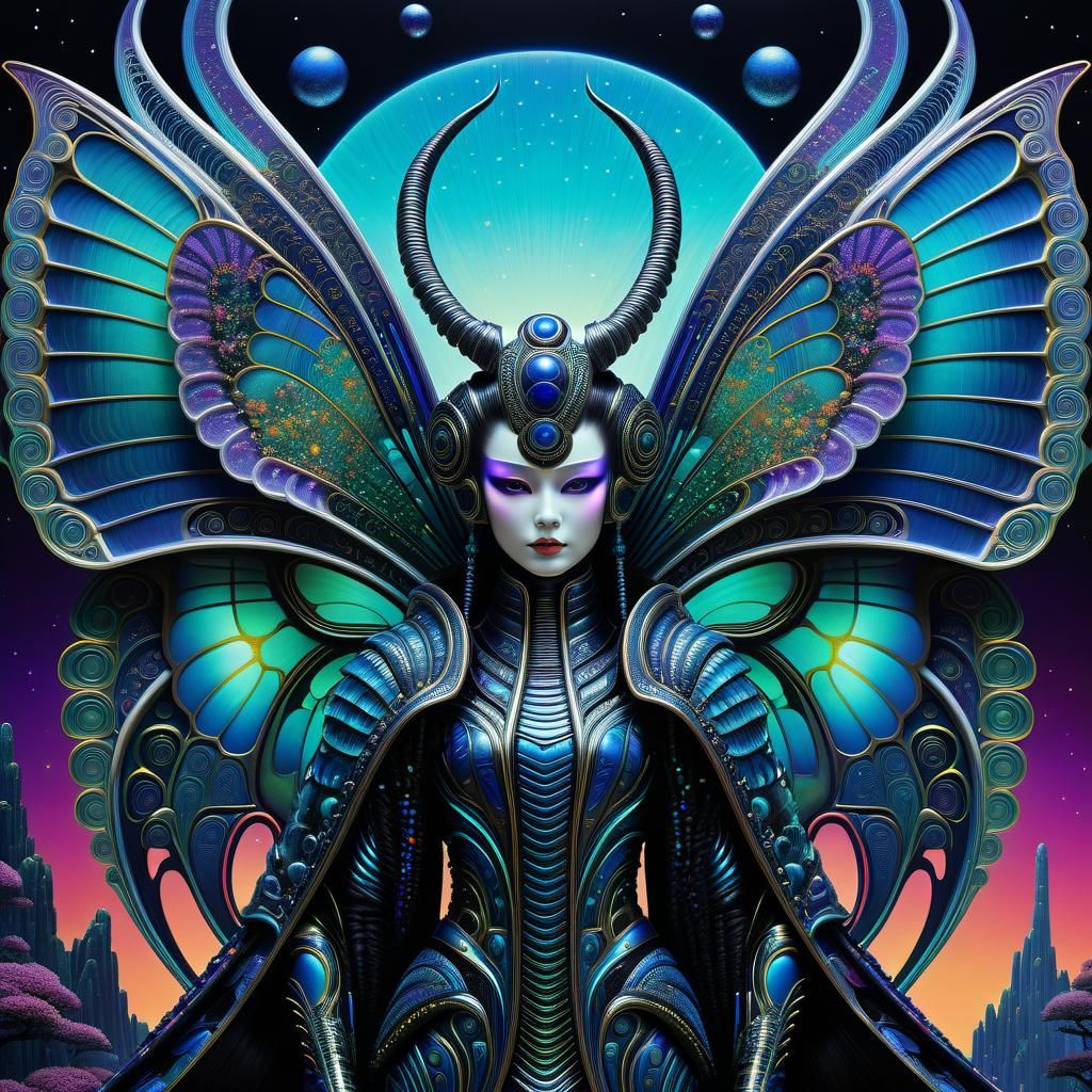 Bioluminescent Geisha Armor in Klimt-Giger Style