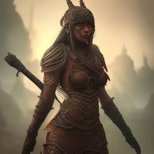 Detailed Matte Painting of a Female Warrior