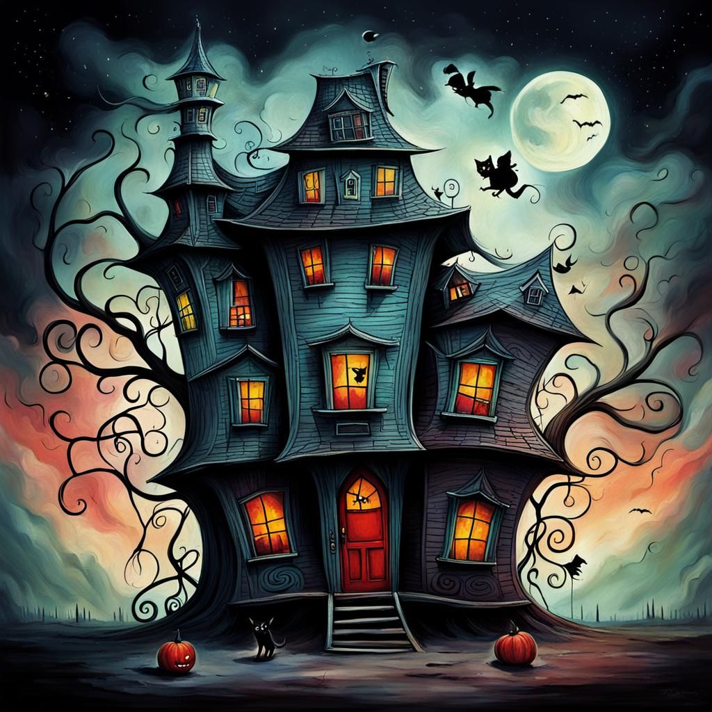 Nightmarish Dream: Crooked Man, House, and Cat