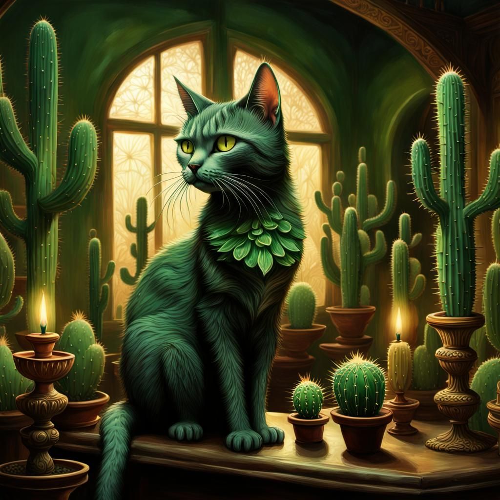 Emerald Spined Cat in Victorian Parlour