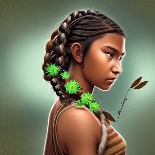 Beautiful Native American Girl as Comic Book Art