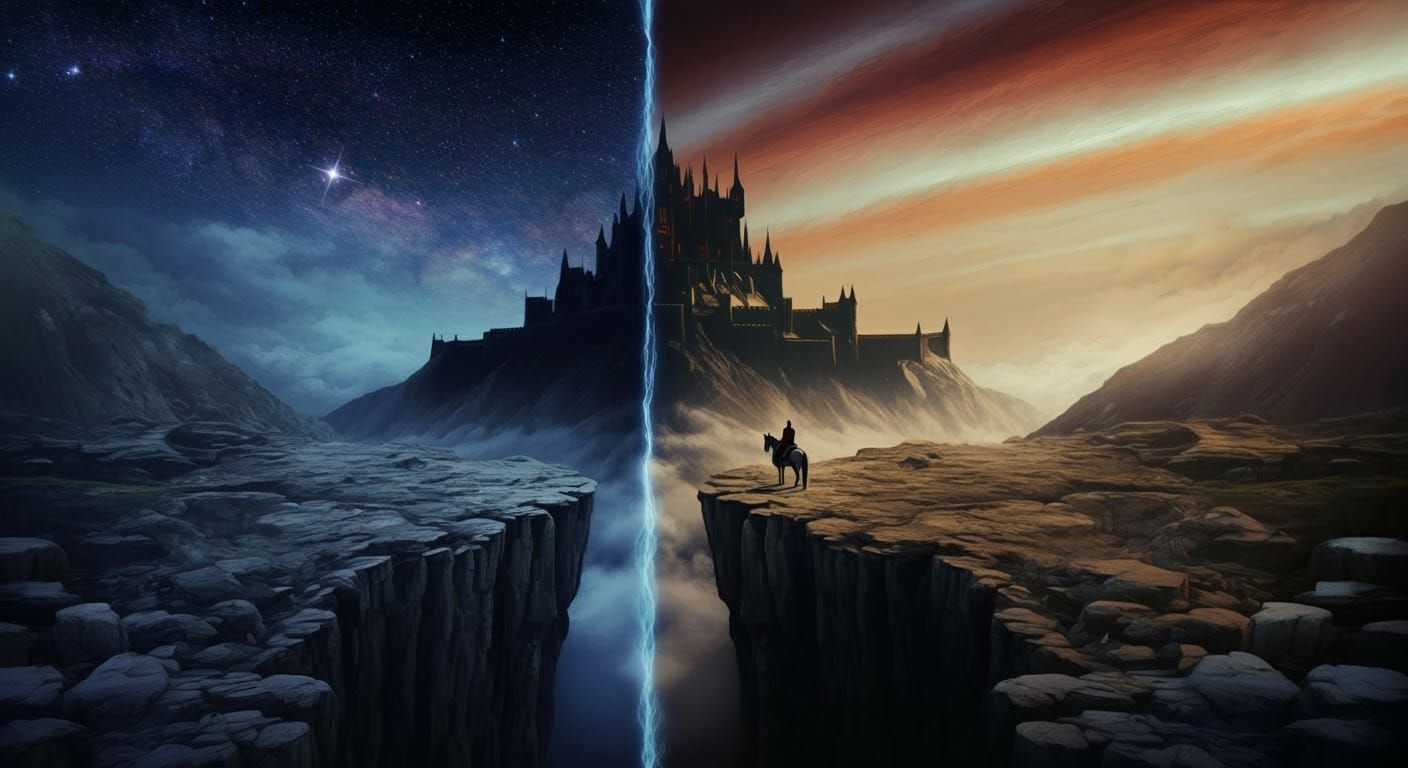 Dark Castle Over Abyss with Rider Silhouette