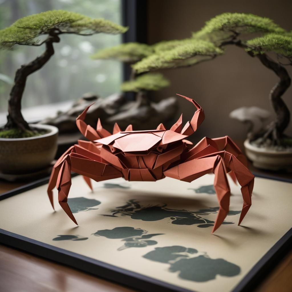 Origami Hands Crafting Paper Dragon and Crab