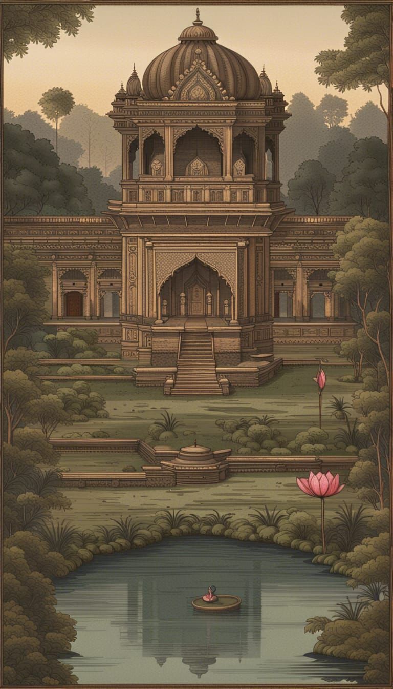 Lotus-Shaped Antique Indian Palace at Night