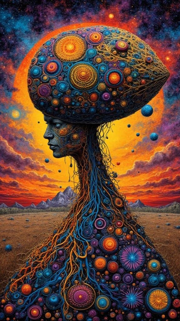 Surreal Hatching Island in Aboriginal Dot Painting Style