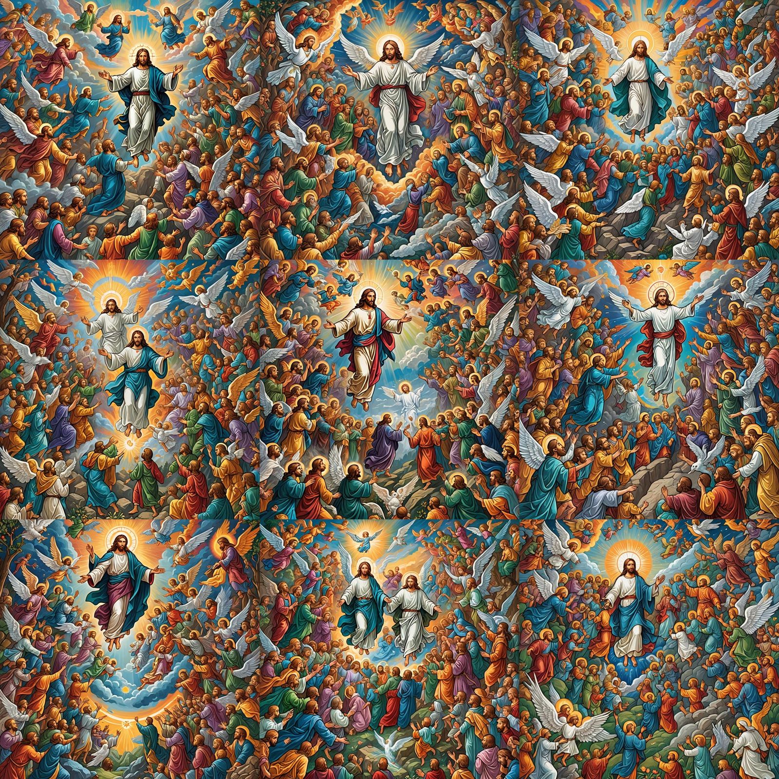 Jesus and Archangels Help Humans: Religious Art
