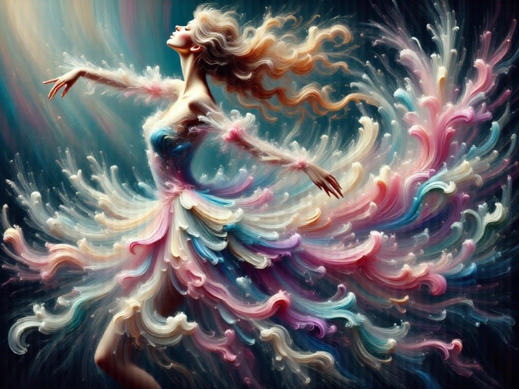 Ballet Dancer in Motion, Impasto Painting Style