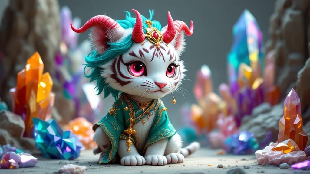 Majestic 3D Chibi Tiger-Human Hybrid in Regal Hanfu Attire