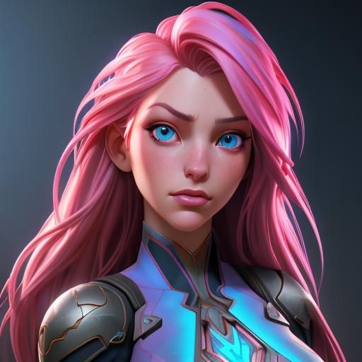 Pink-Haired Girl Portrait in Hyperdetailed Art Style