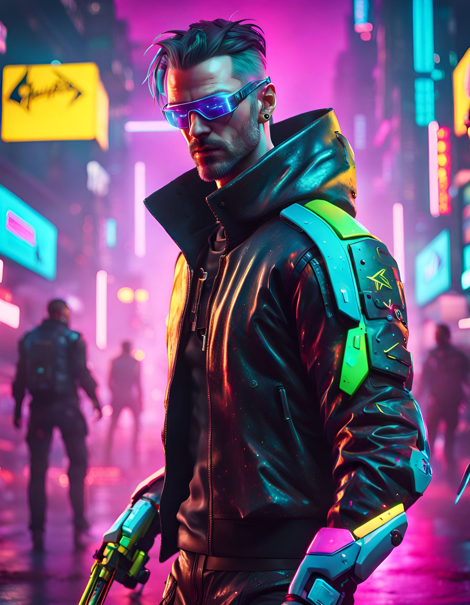 Cyberpunk Man with Cyberwear and Neon Lights