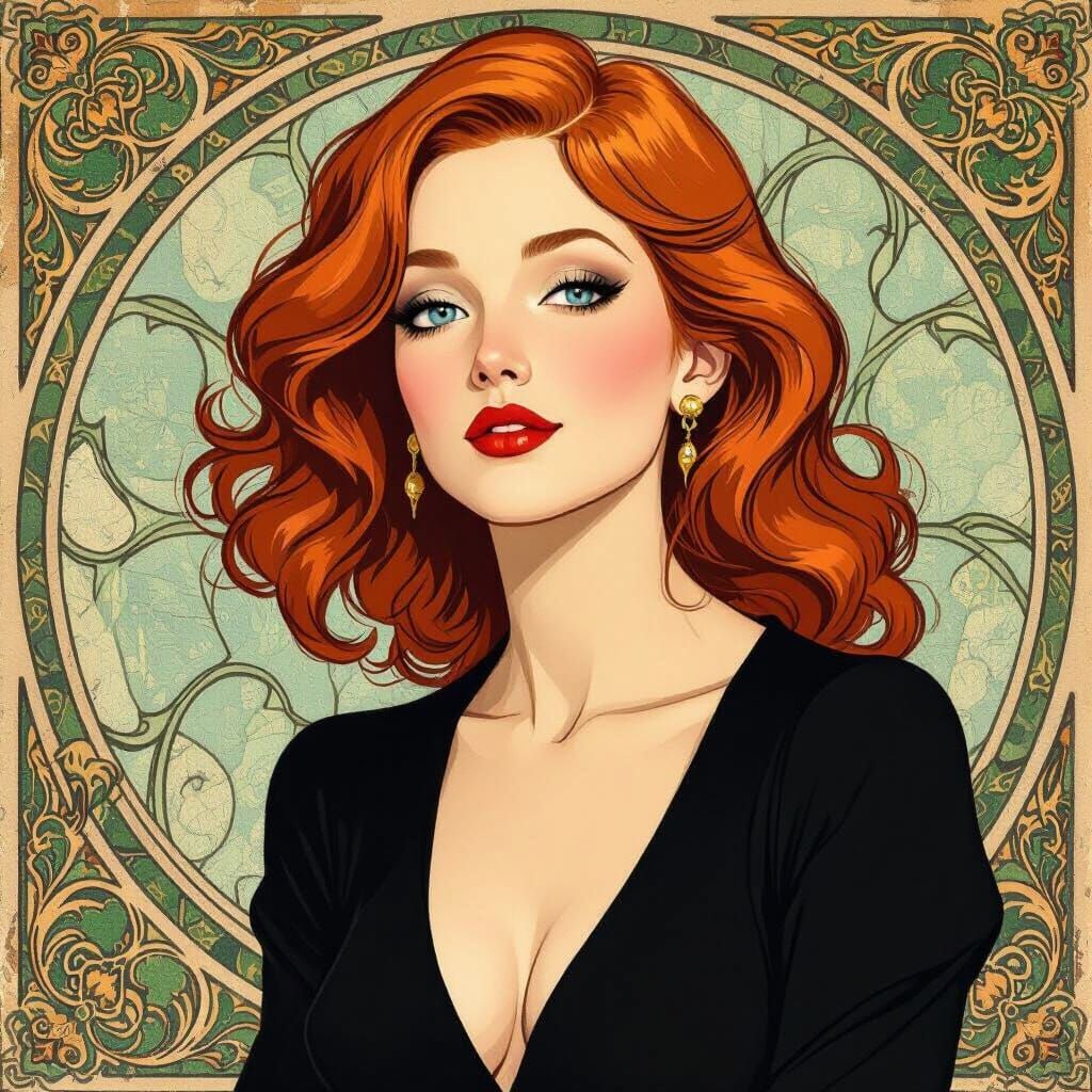 Copper Haired Woman in Art Nouveau Style