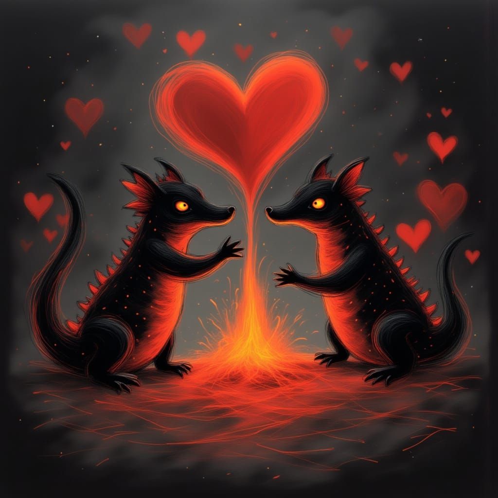 Romantic Lava Creatures Eruption of Love Hearts