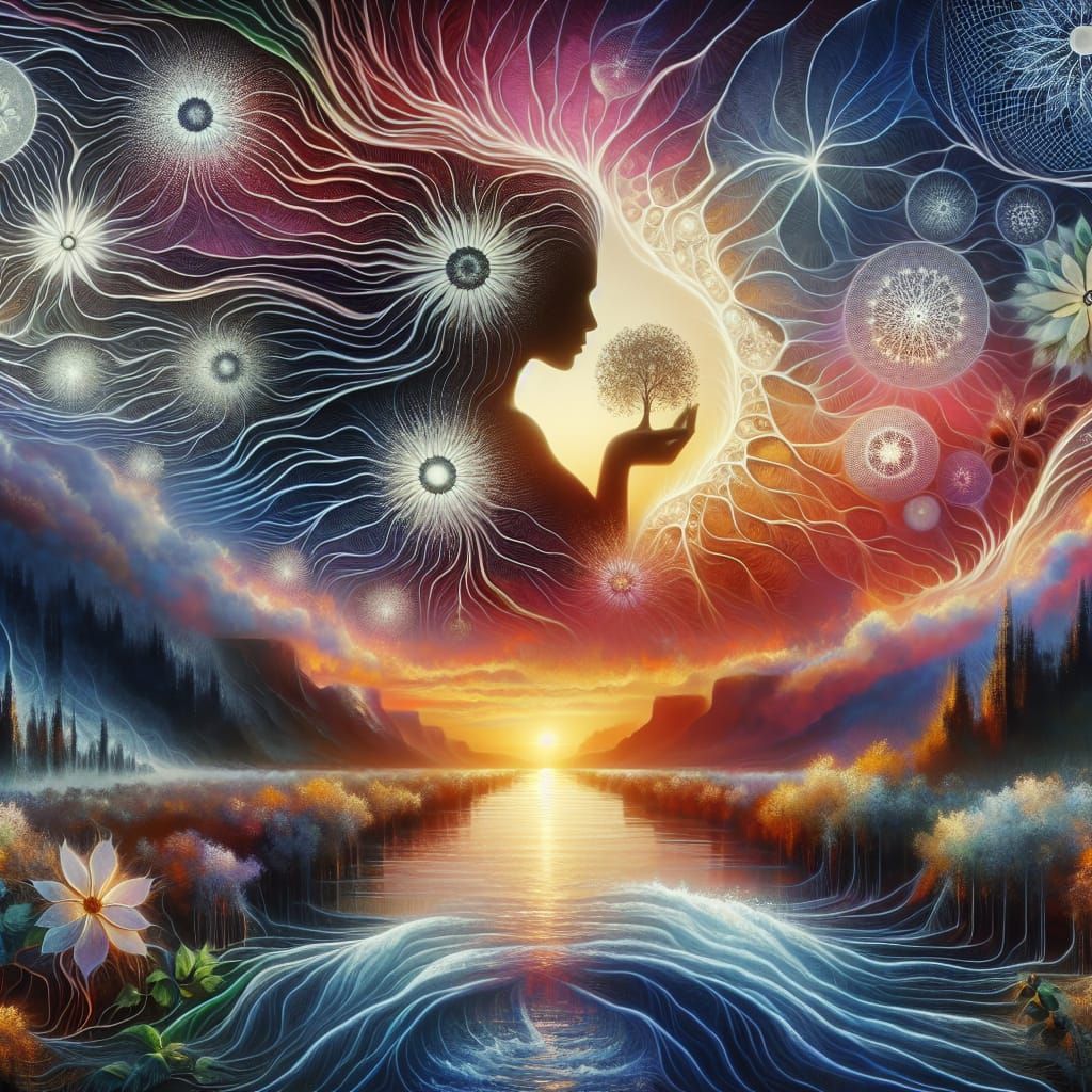 River of Serenity in Vibrant Bloom, Peaceful Bio Art Landsca...