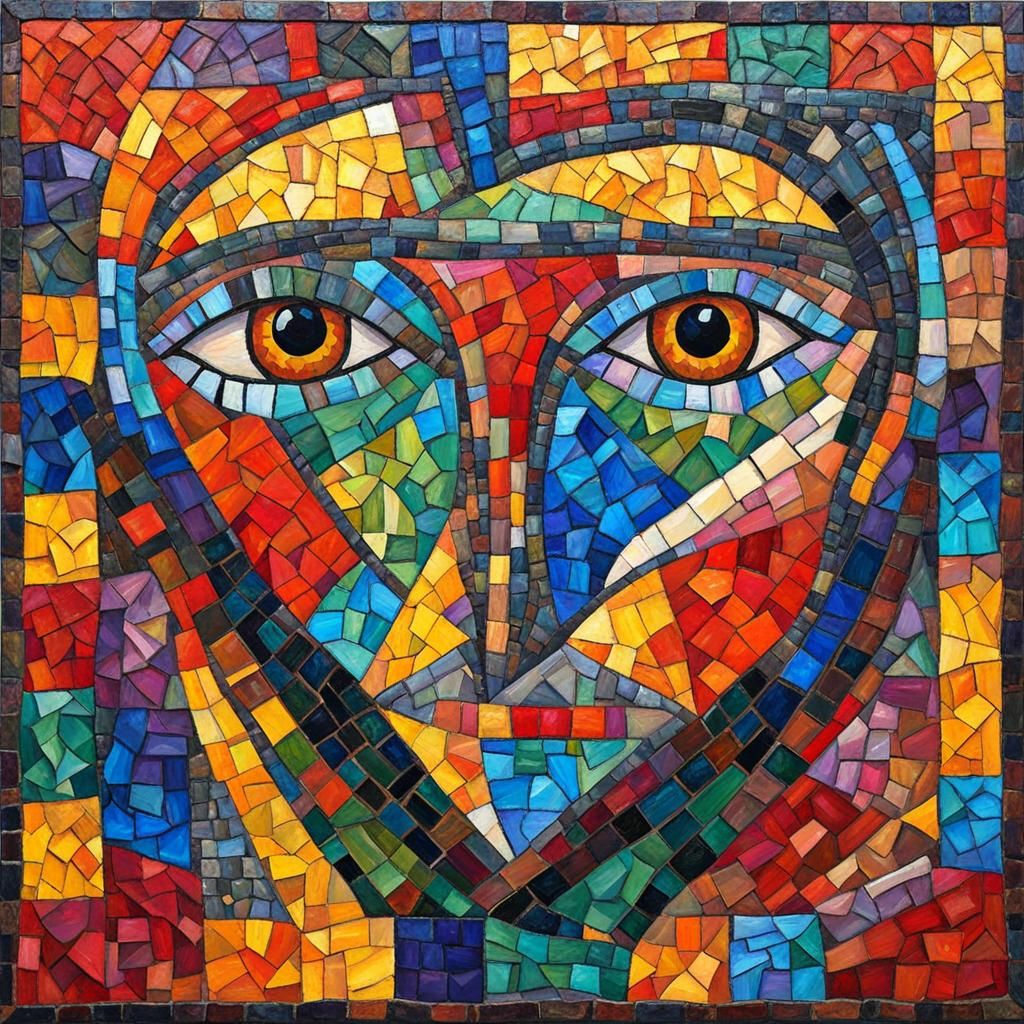 Prometheus in Neo-Impressionist Mosaic Patchwork Style