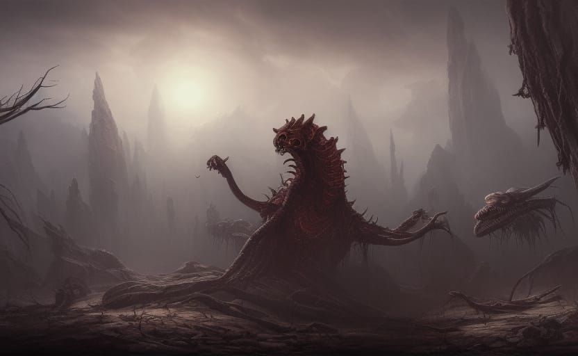 Dark Post-Apocalyptic Landscape Ruined by Elder God