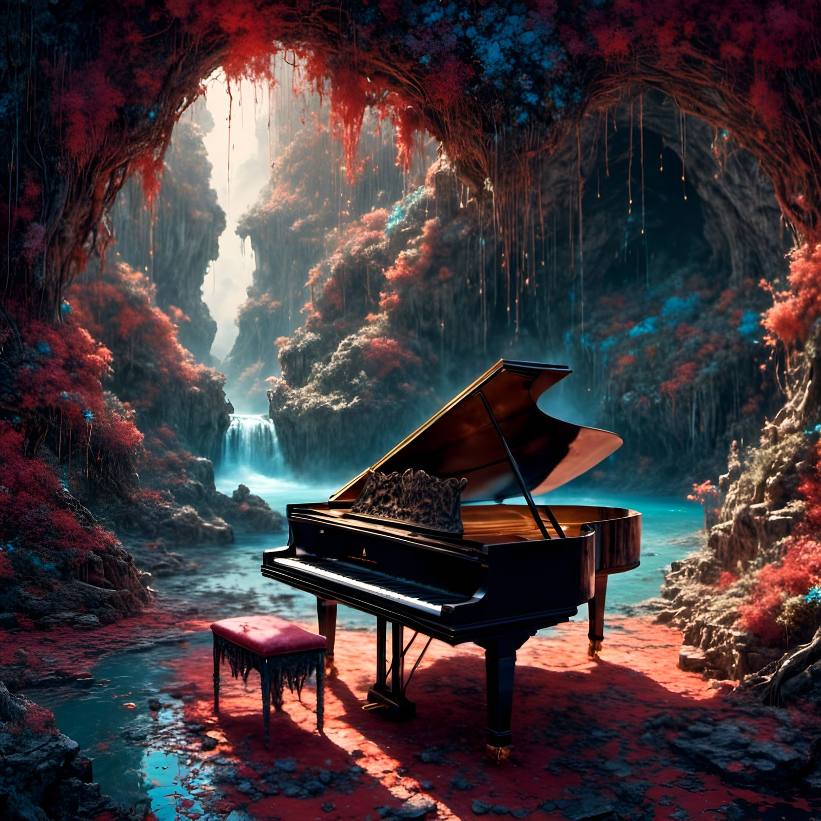 Ornate Piano in Fantastical Detailed Painting