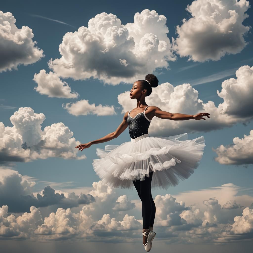 Black Ballerina Dancing with Cloud Tutu