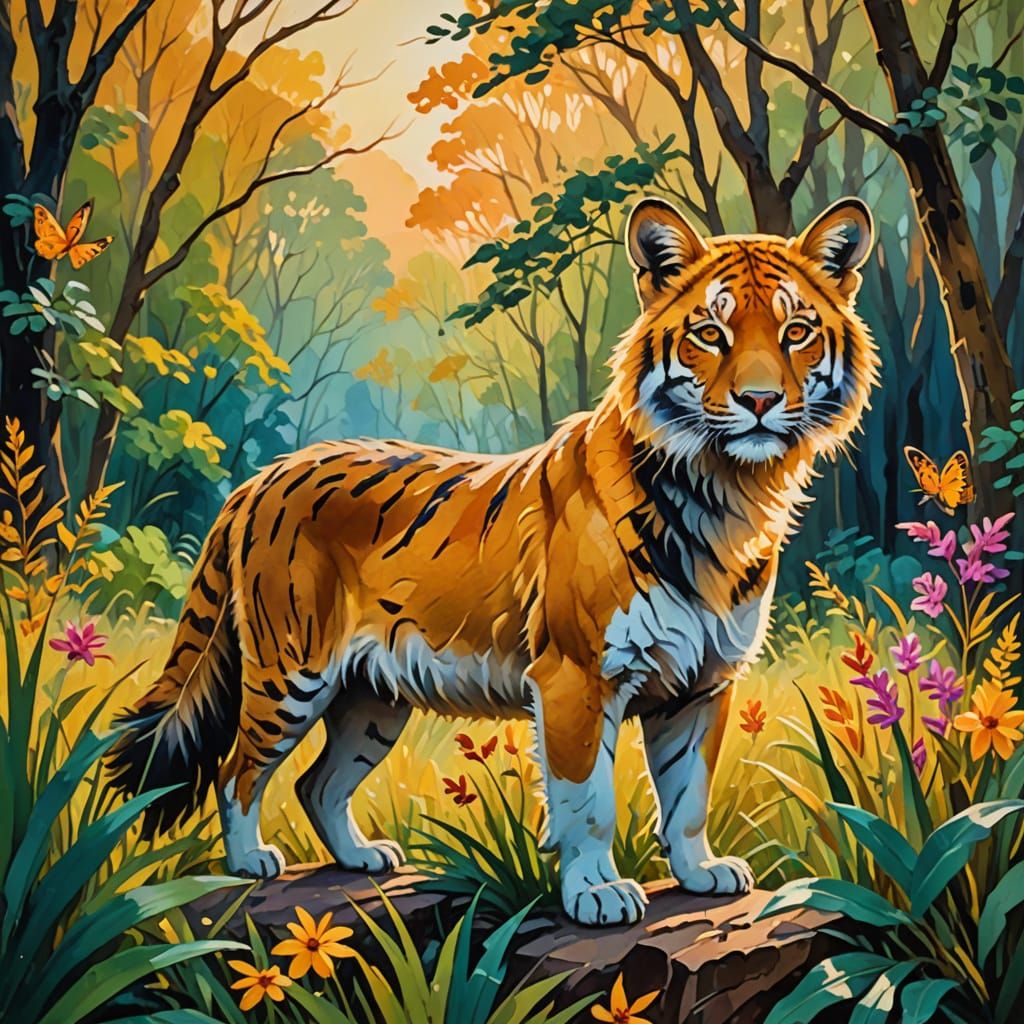 Impressionist Gouache Painting of Animal in Nature