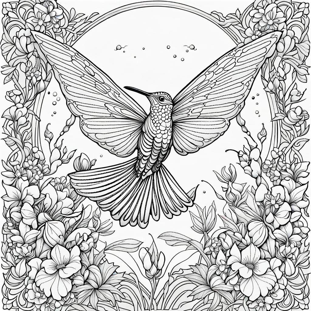 Botanical Fairy Coloring Page in Art Deco Style