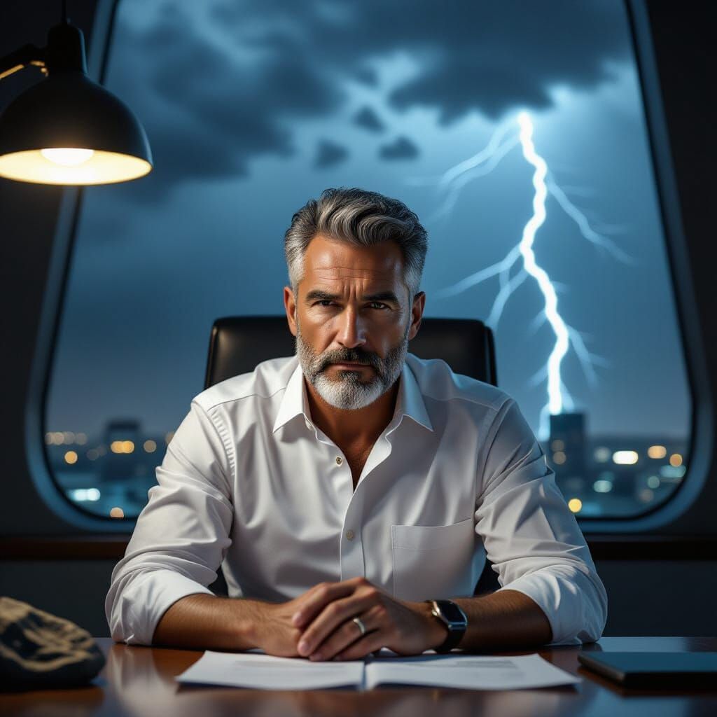 Italian Man in Futuristic Office, Concept Art