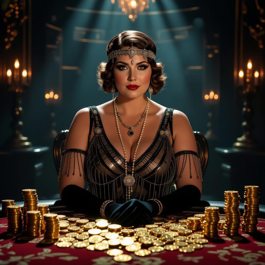 Mysterious Woman in Art Deco Casino Chamber