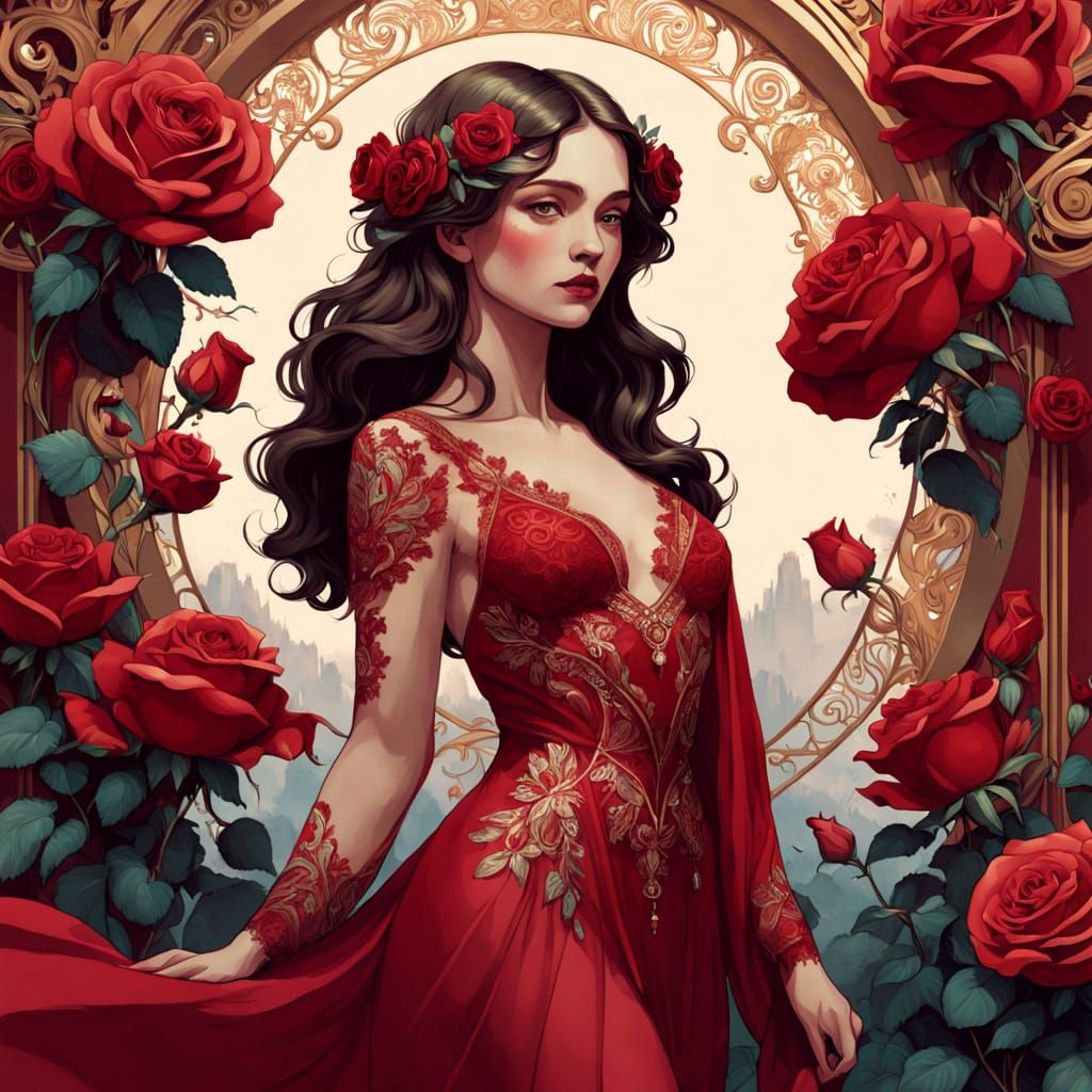 Romantic Valentine's Day Scene in Art Nouveau Style