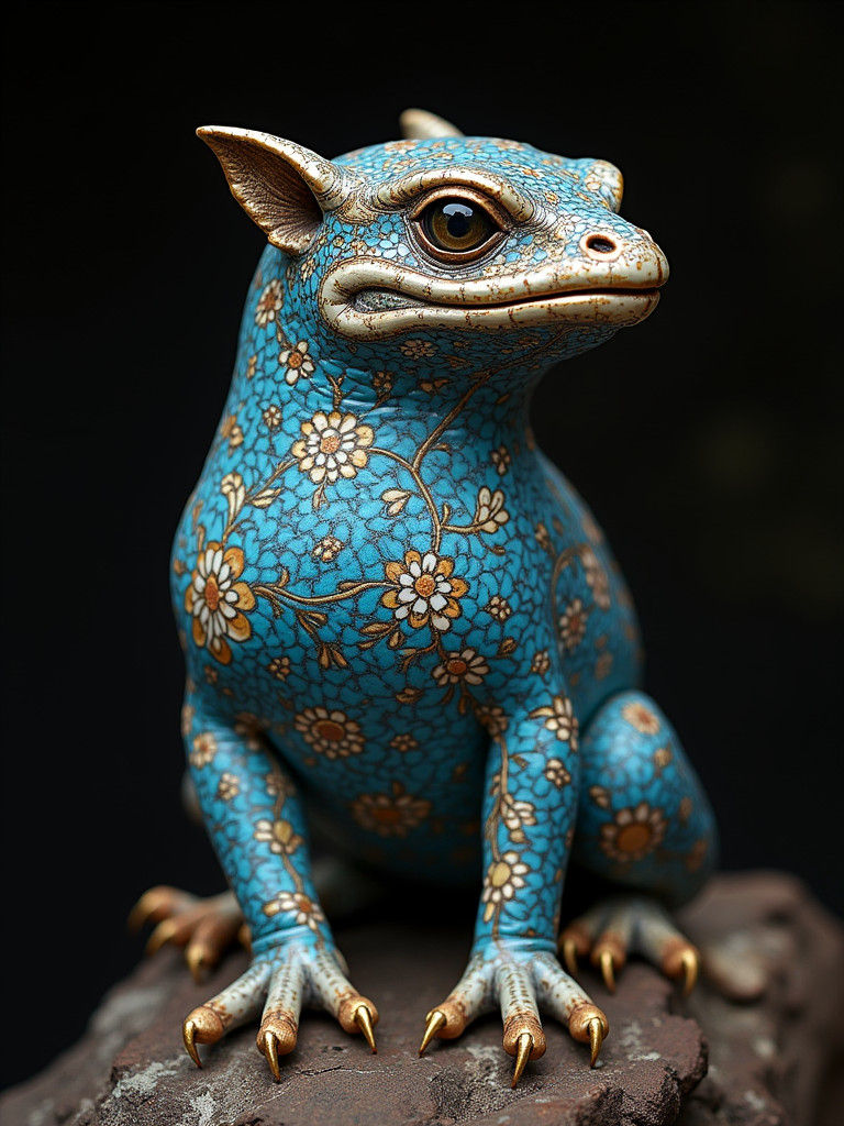 Cloisonné Portrait Over Dark Blue Tsingy